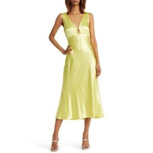 Rails Cindi Size Large Cindi Chartreuse Dress Midi Sleeveless Satin Slip NEW